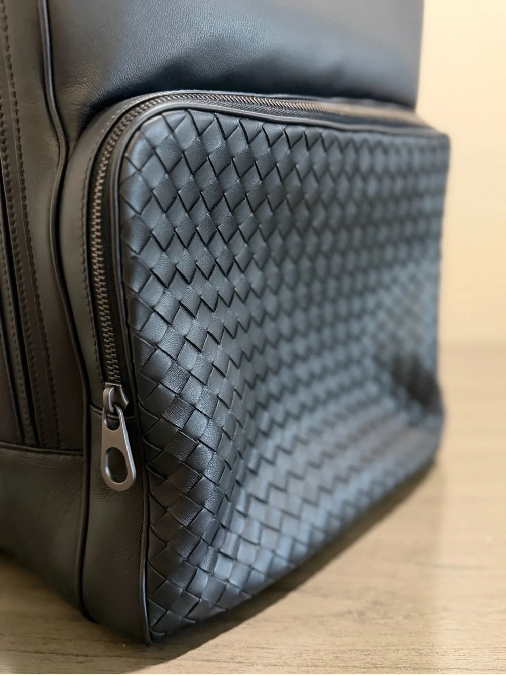 Bottega Veneta Black Intrecciato Leather Backpack